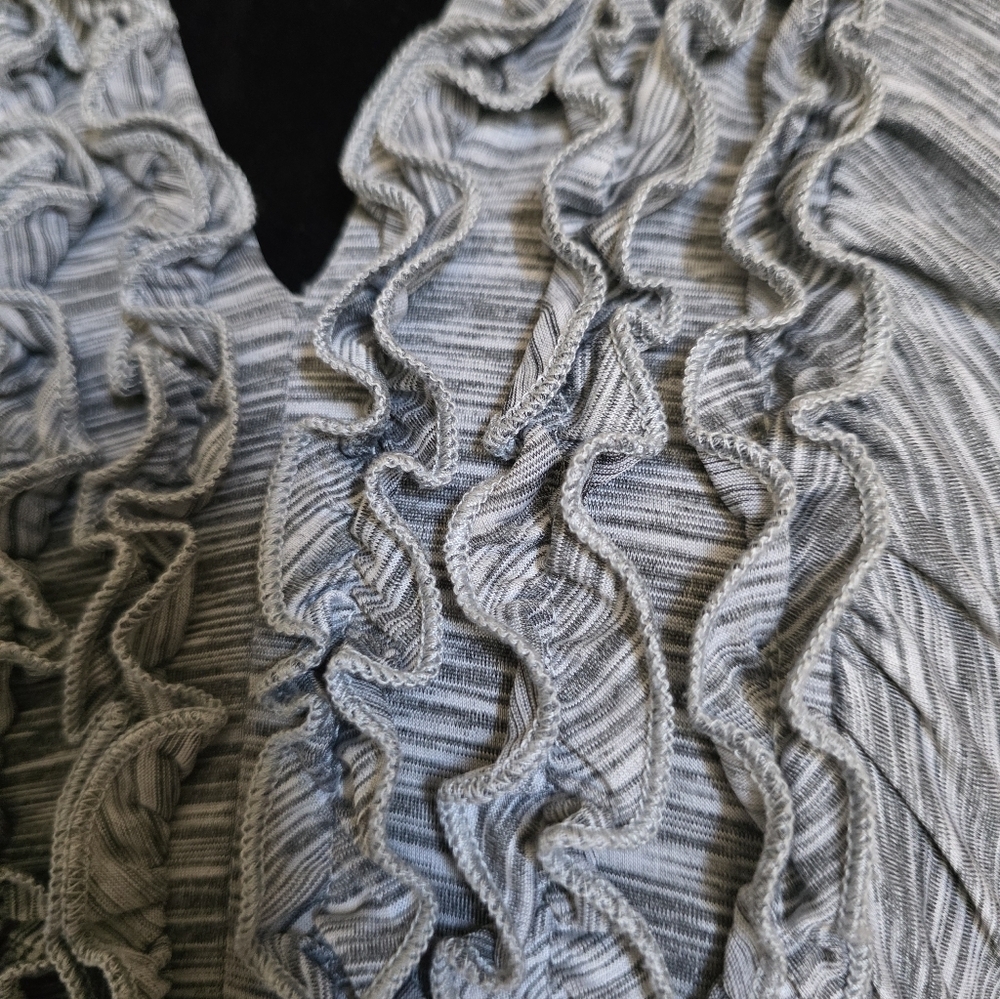 Gray Ruffled V-Neck Women's Top - Picture 5 of 5